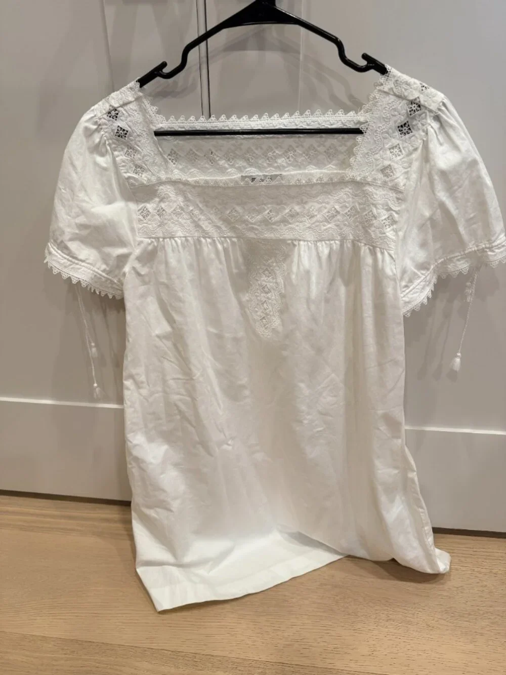 Madewell White Eyelet Lace Top Women's L Square Neck Puff Sleeve Cottagecore Blo